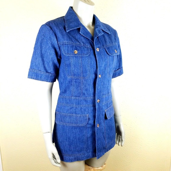 Lee Tops - Vintage 1970's Lee Women's Short Sleeve Jean Denim Button Up Career USA Made